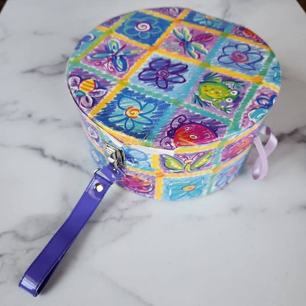 Girls '90s butterfly round pill box storage blue purple